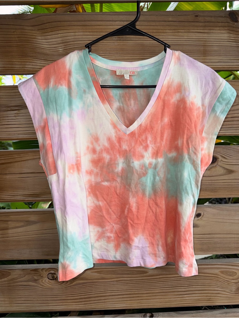 Gianni Bini Tie-Dye V-Neck Tank Top - Coral, Mint & Lavender
